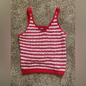 Striped Woven Crochet Tank Top with V-Cut